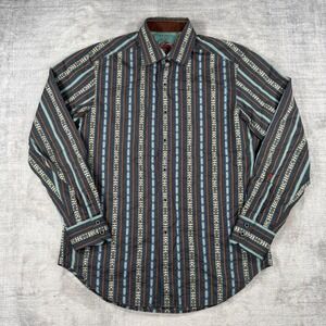 Robert Graham Shirt Mens Medium Blue Striped Button Down Flip Cuff Silk Dress